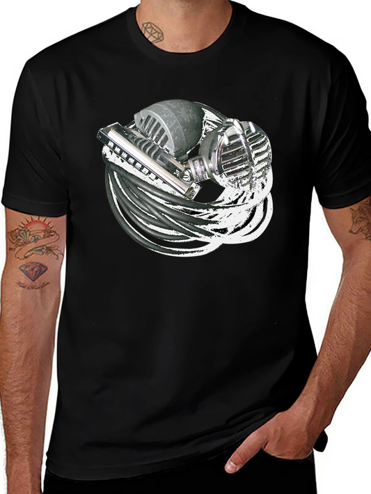 Vintage Microphone Graphic T-Shirt - Black