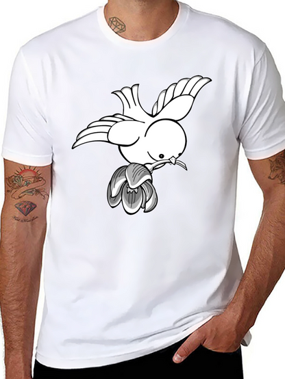 Dove & Blossom Graphic Tee - Classic Black Cotton