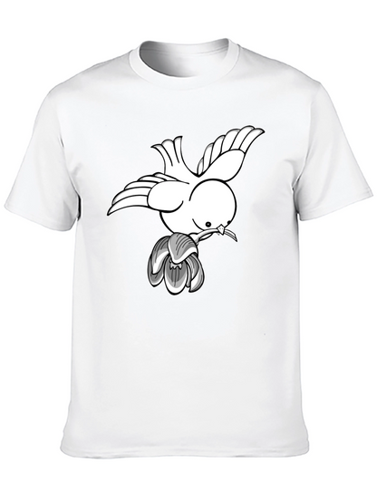 Dove & Blossom Graphic Tee - Classic Black Cotton