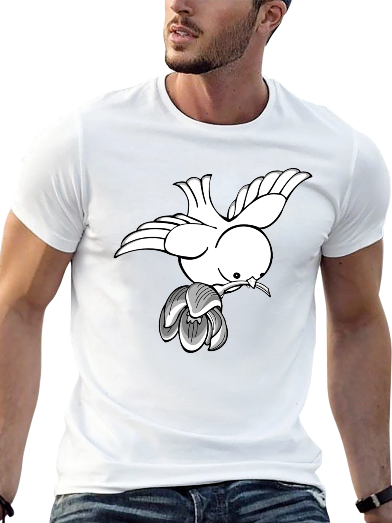 Dove & Blossom Graphic Tee - Classic Black Cotton
