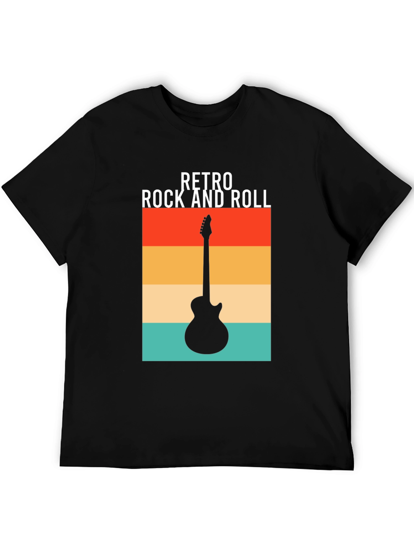 Retro Rock and Roll Guitar Graphic Tee - Black