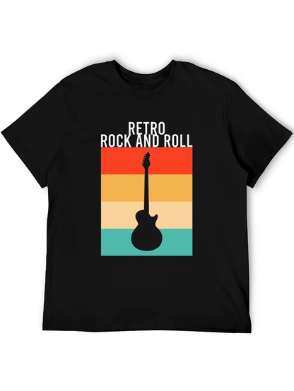 Retro Rock and Roll Guitar Graphic Tee - Black