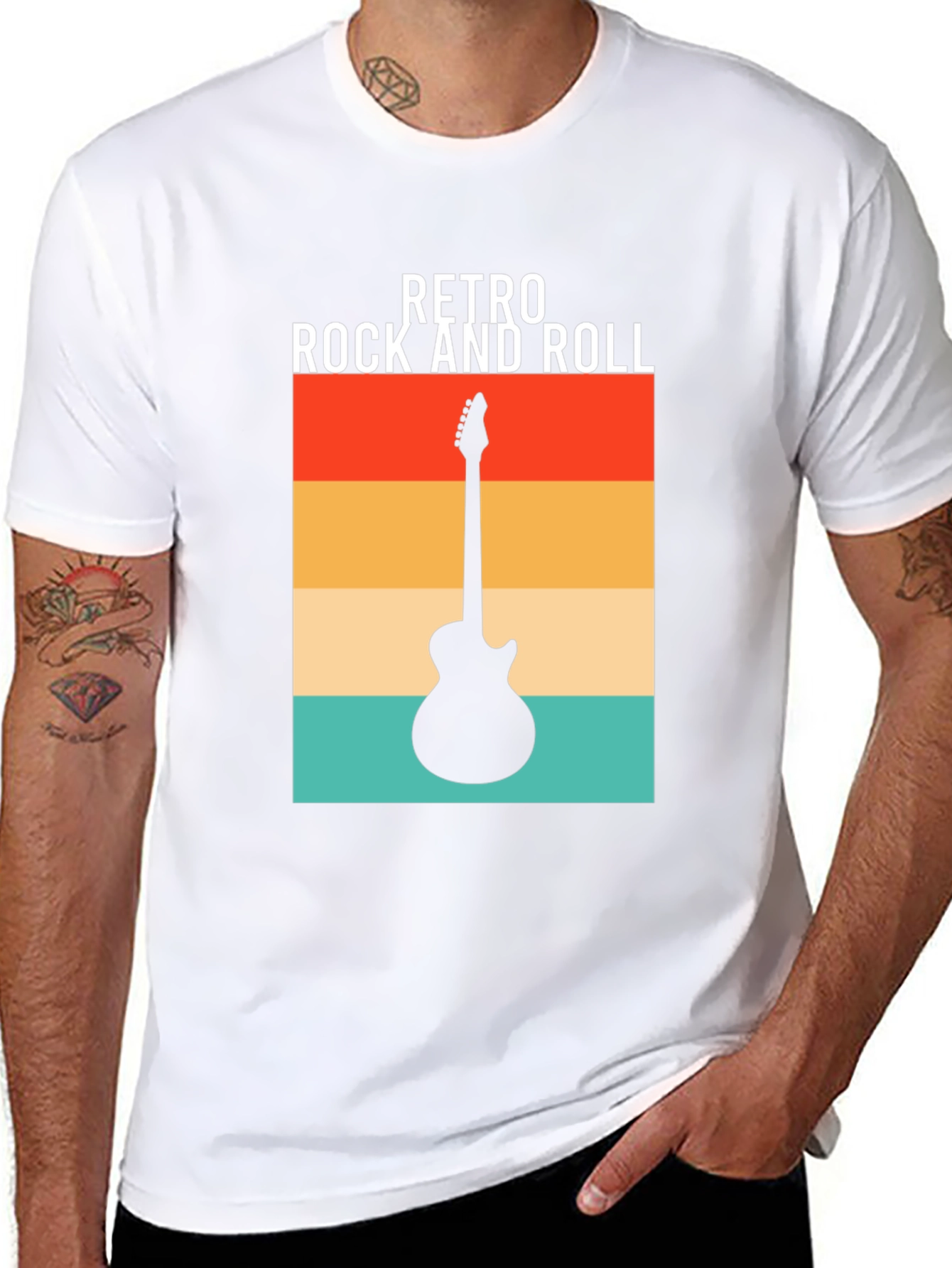 Retro Rock and Roll Guitar Graphic Tee - Black