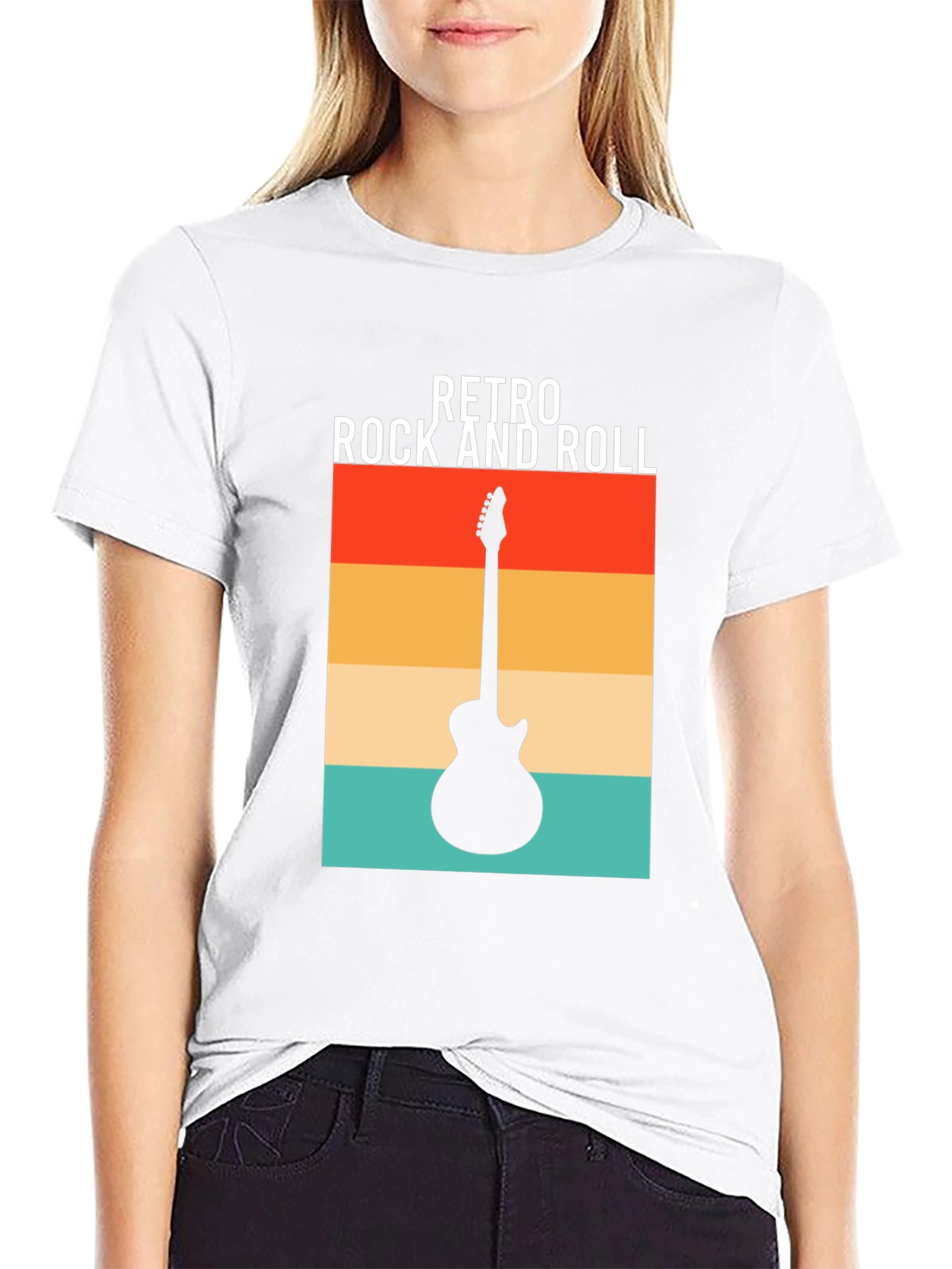 Retro Rock and Roll Guitar Graphic Tee - Black