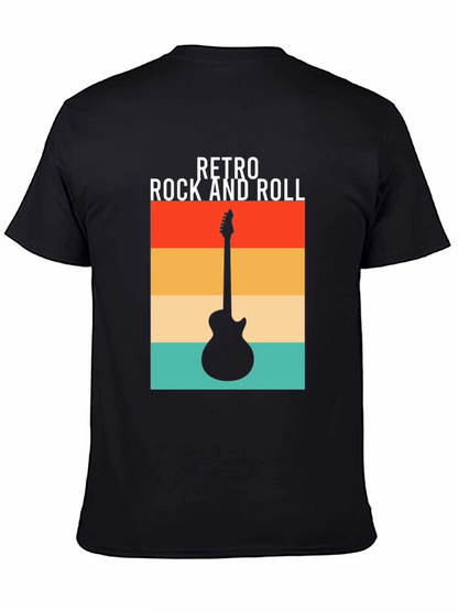 Retro Rock and Roll Guitar Graphic Tee - Black