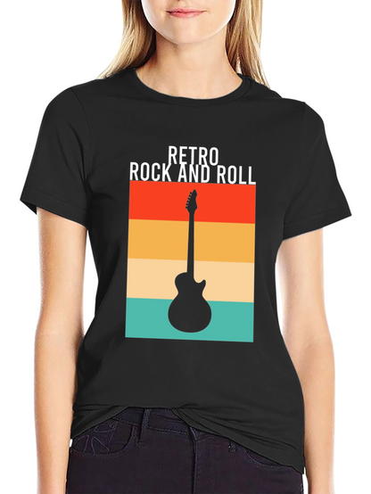 Retro Rock and Roll Guitar Graphic Tee - Black