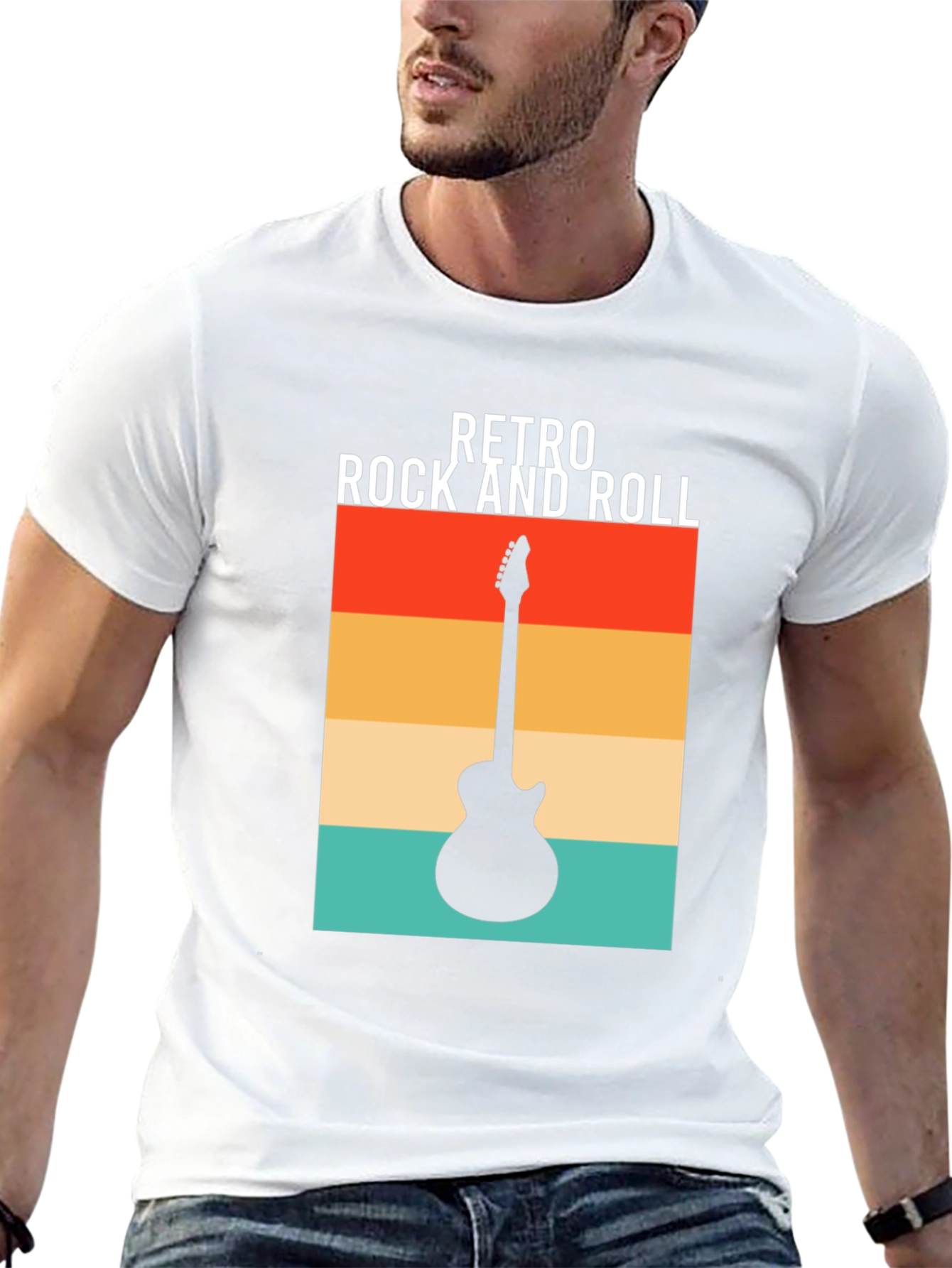 Retro Rock and Roll Guitar Graphic Tee - Black