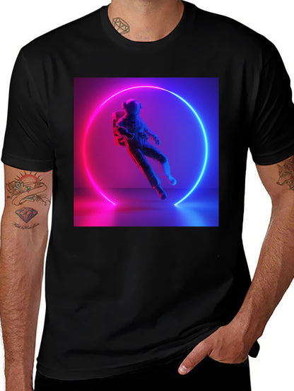 Neon Astronaut Graphic Tee - Black Cotton Blend