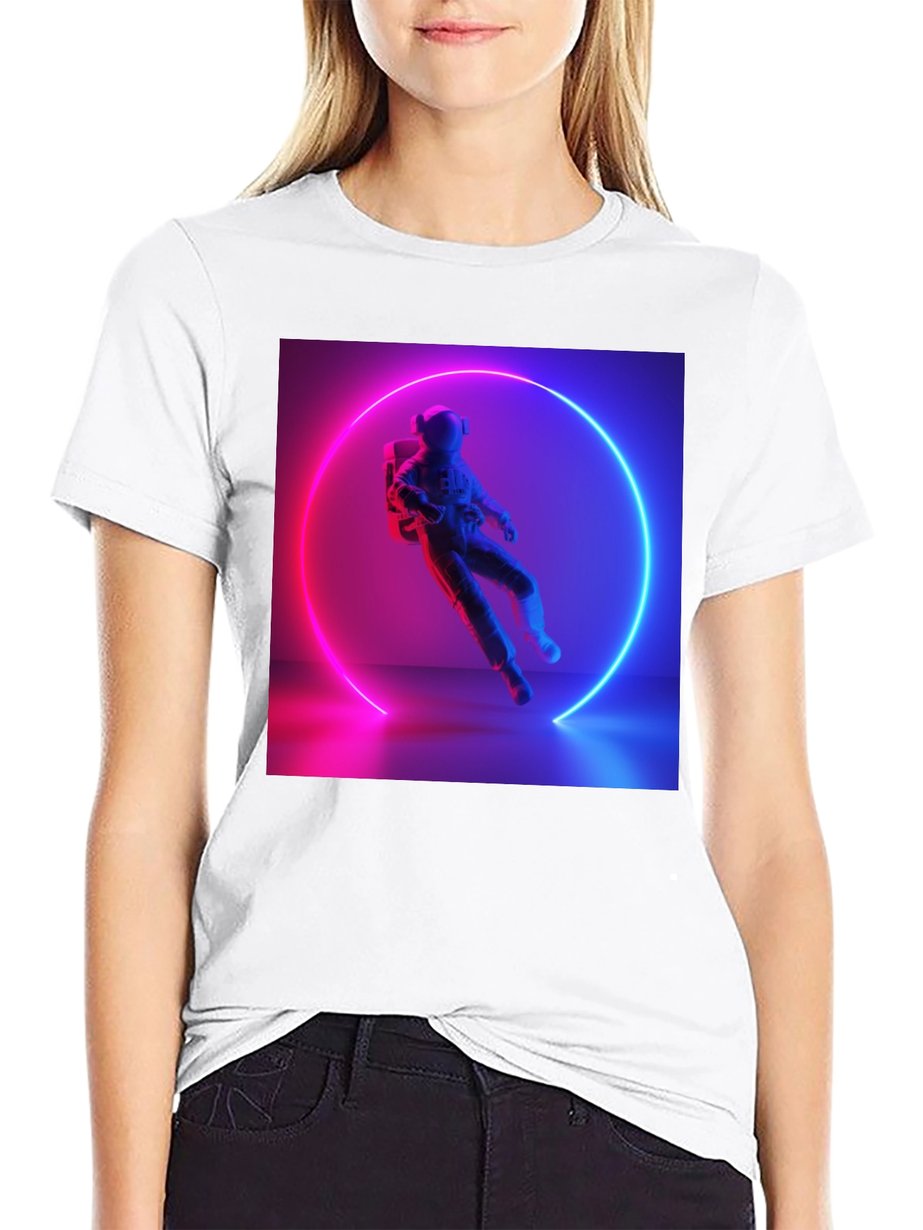 Neon Astronaut Graphic Tee - Black Cotton Blend