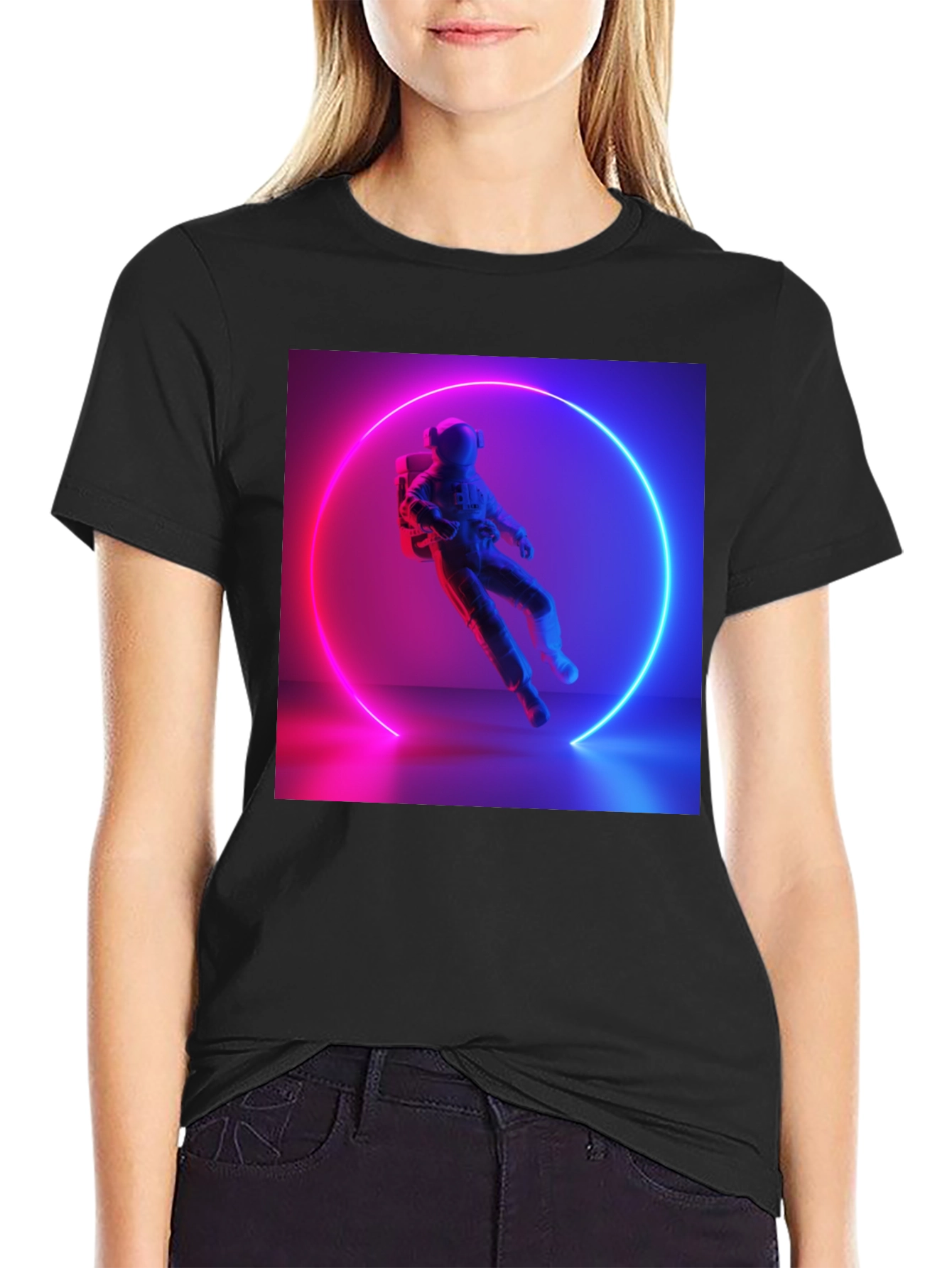 Neon Astronaut Graphic Tee - Black Cotton Blend