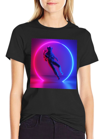 Neon Astronaut Graphic Tee - Black Cotton Blend