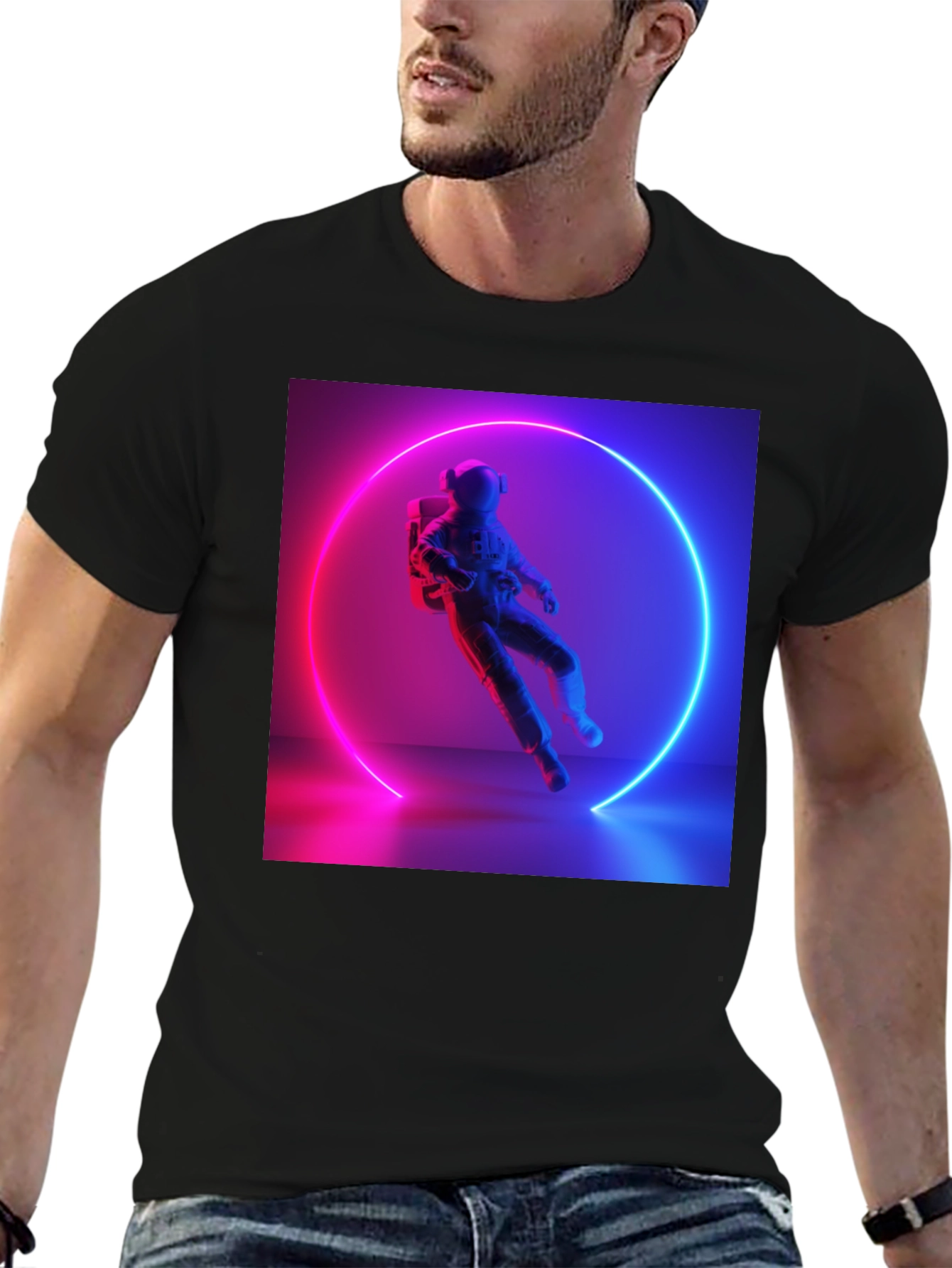 Neon Astronaut Graphic Tee - Black Cotton Blend