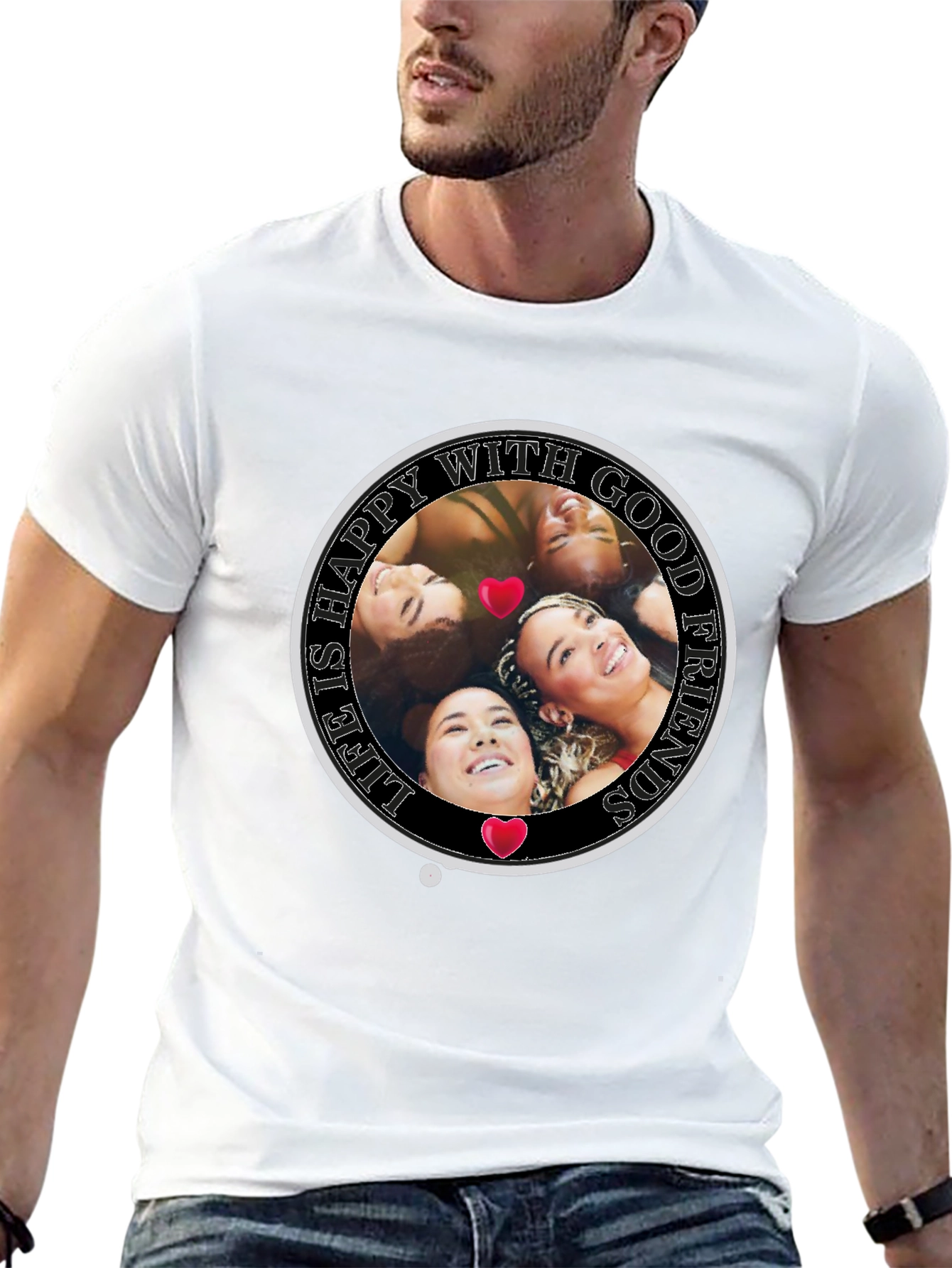 Happy With Good Friends Crew Neck T-Shirt