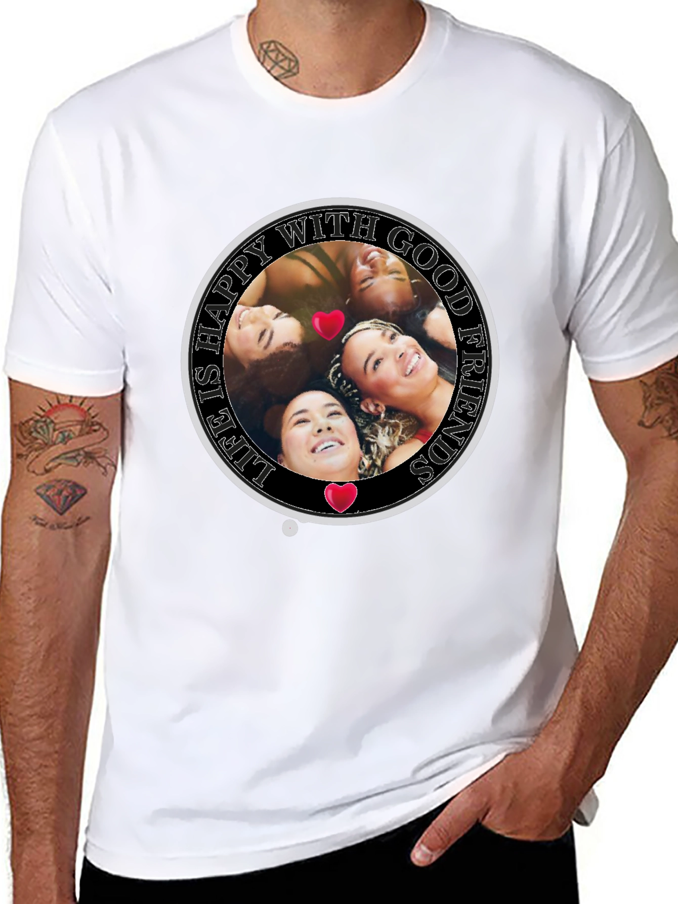 Happy With Good Friends Crew Neck T-Shirt