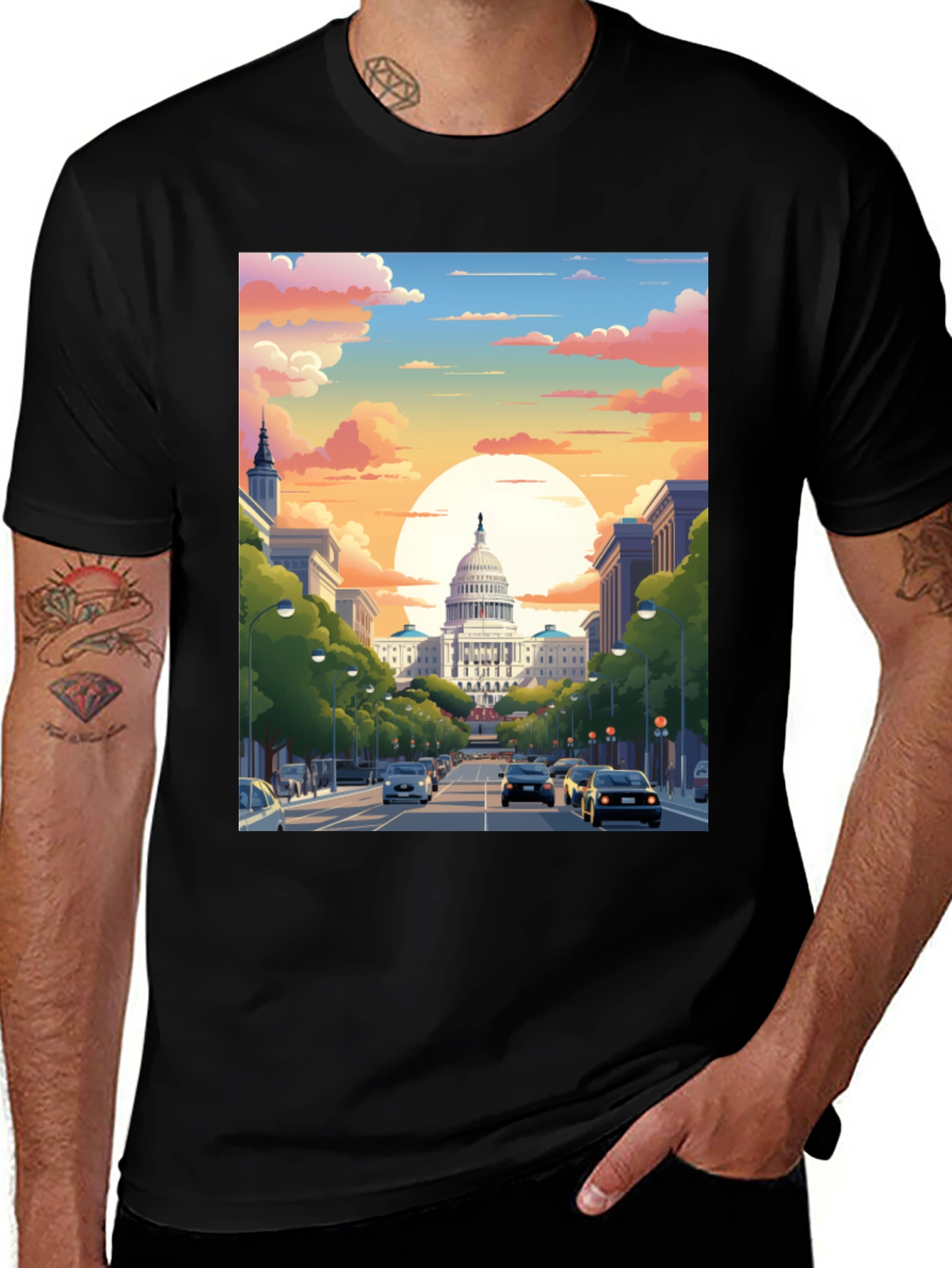 Capitol Sunset Graphic Tee - Artistic Print
