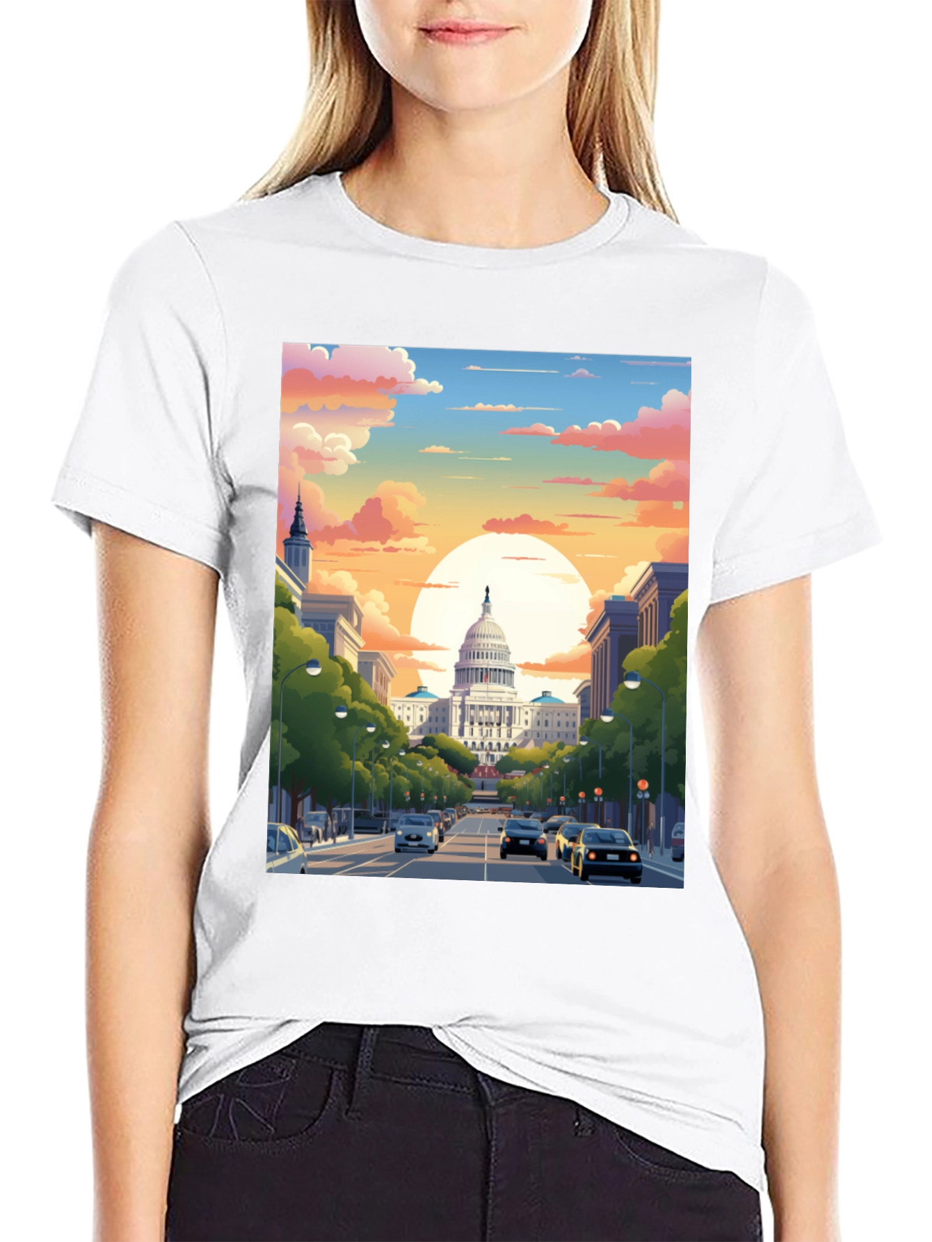 Capitol Sunset Graphic Tee - Artistic Print