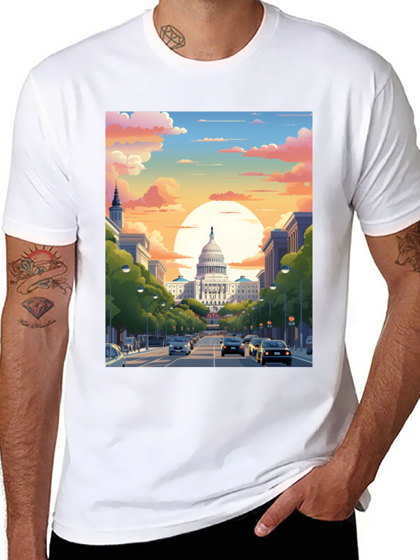 Capitol Sunset Graphic Tee - Artistic Print