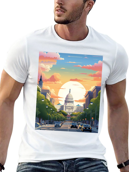 Capitol Sunset Graphic Tee - Artistic Print