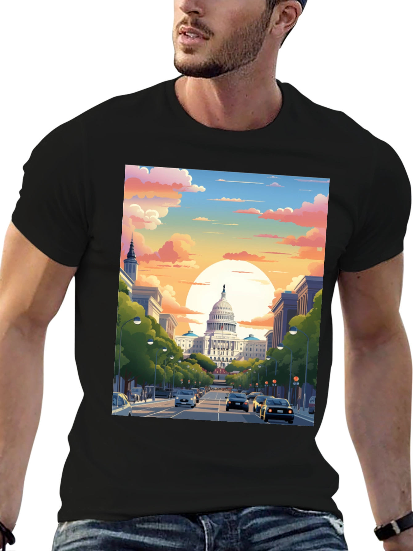 Capitol Sunset Graphic Tee - Artistic Print