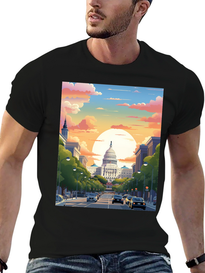 Capitol Sunset Graphic Tee - Artistic Print