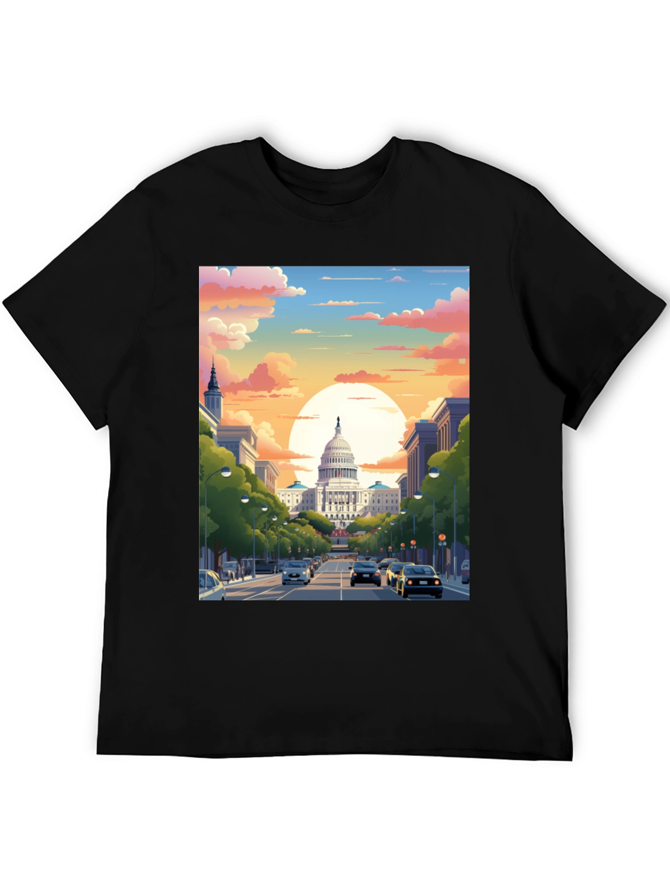 Capitol Sunset Graphic Tee - Artistic Print