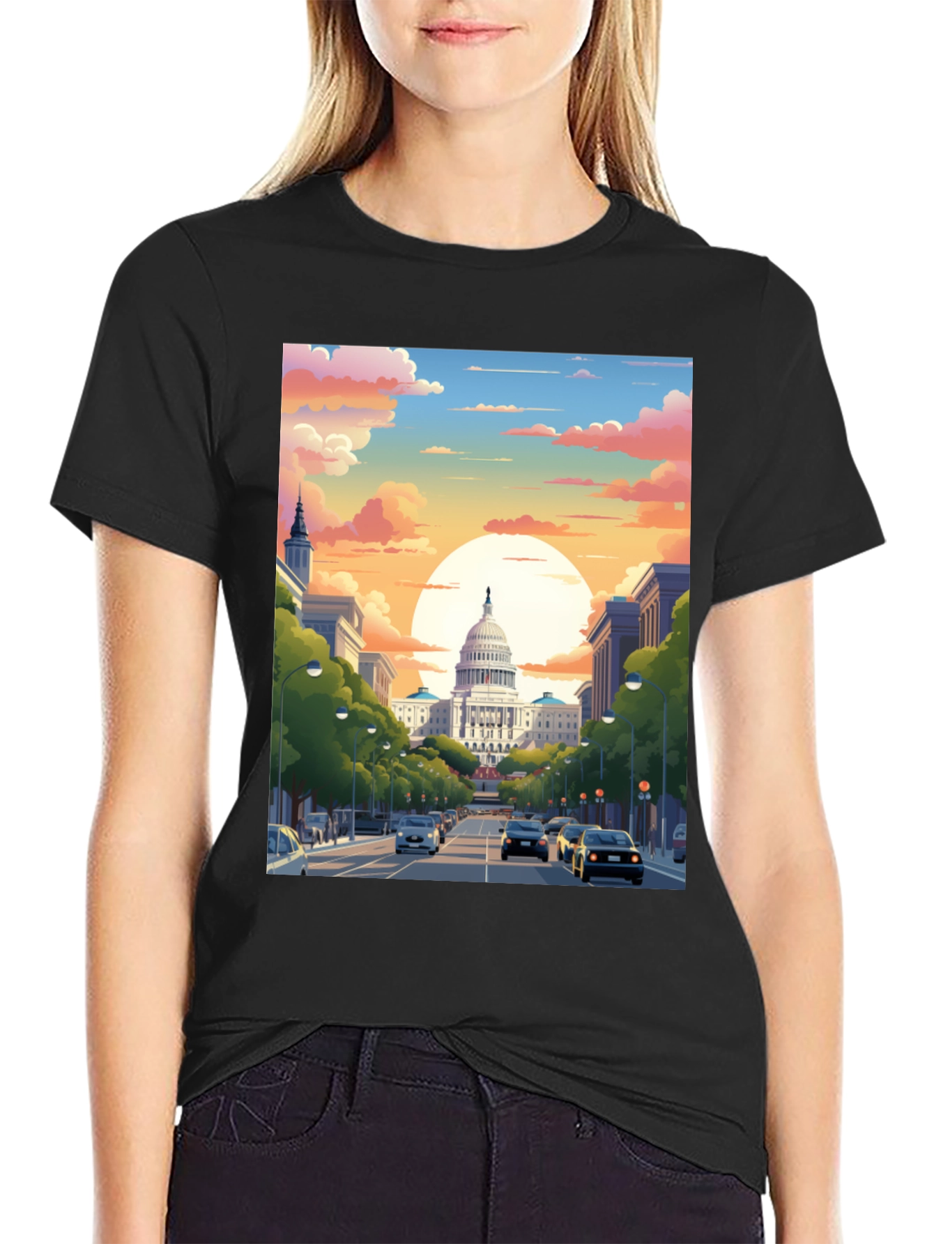 Capitol Sunset Graphic Tee - Artistic Print