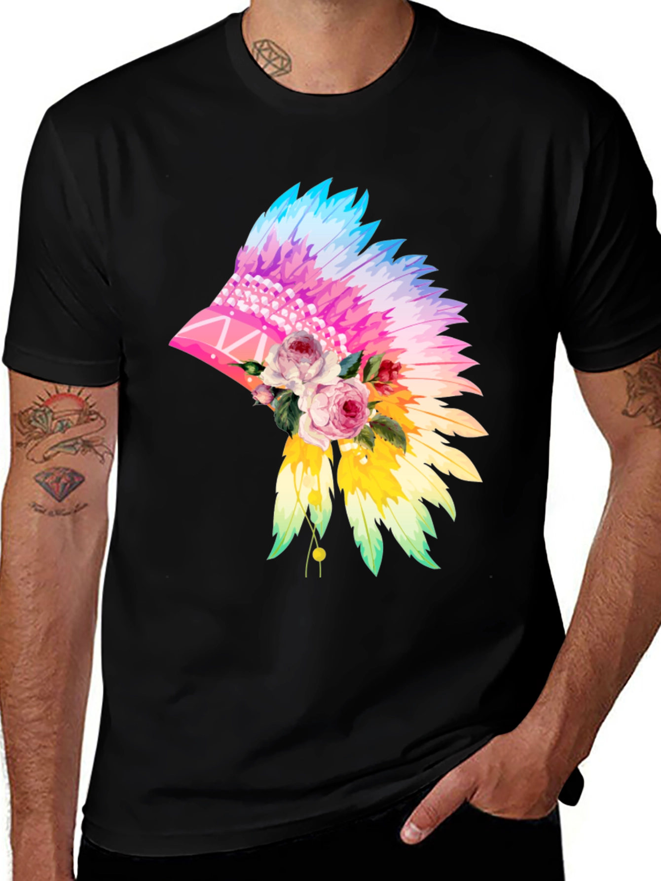 Floral Feather Headdress Graphic Tee