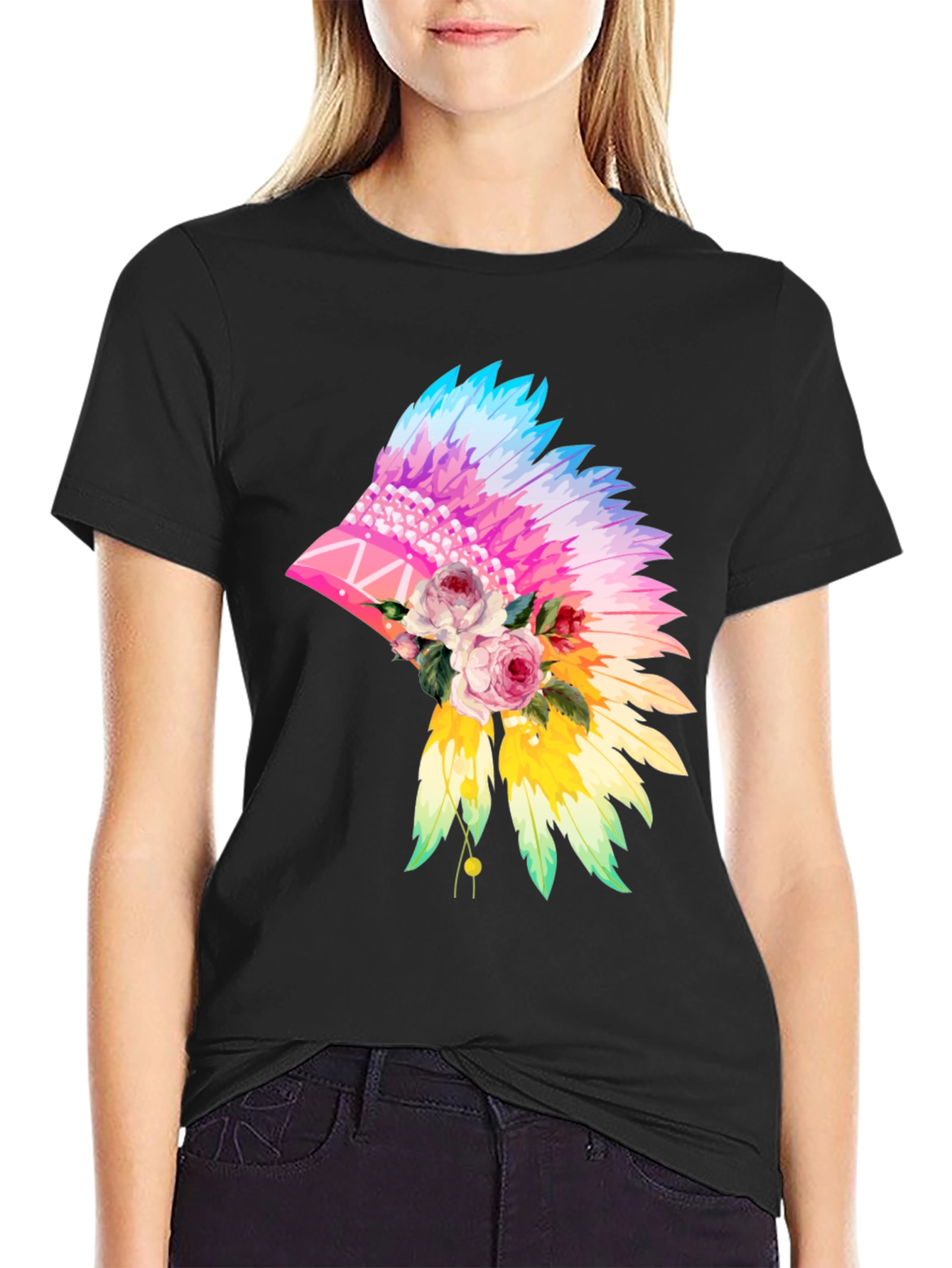 Floral Feather Headdress Graphic Tee