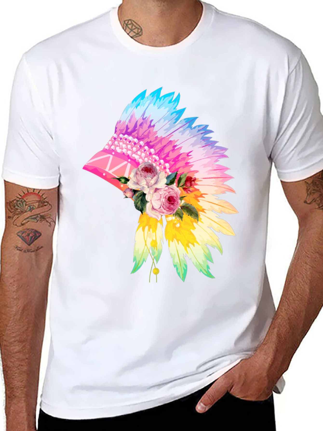 Floral Feather Headdress Graphic Tee
