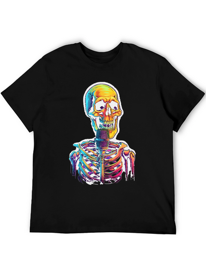 Skeleton Singer Graphic Tee - Cool Skull Design