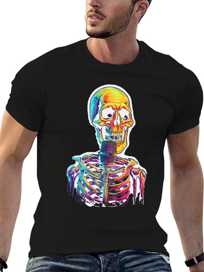 Skeleton Singer Graphic Tee - Cool Skull Design