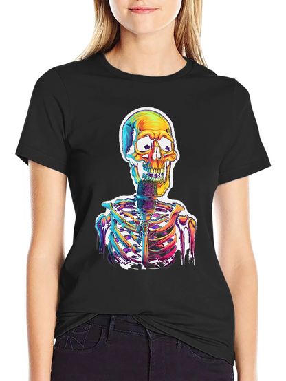 Skeleton Singer Graphic Tee - Cool Skull Design