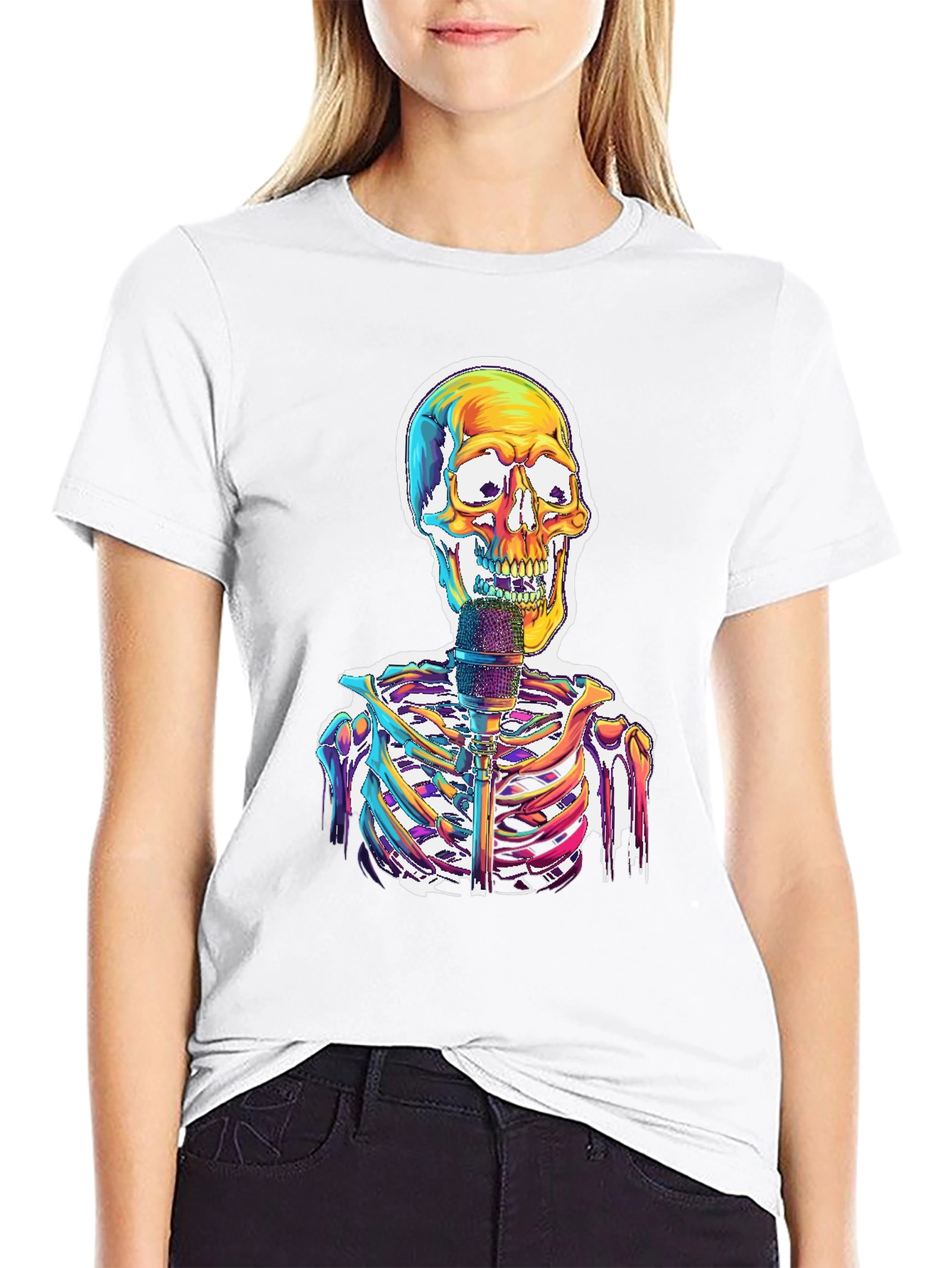 Skeleton Singer Graphic Tee - Cool Skull Design
