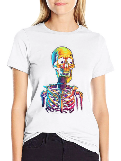 Skeleton Singer Graphic Tee - Cool Skull Design