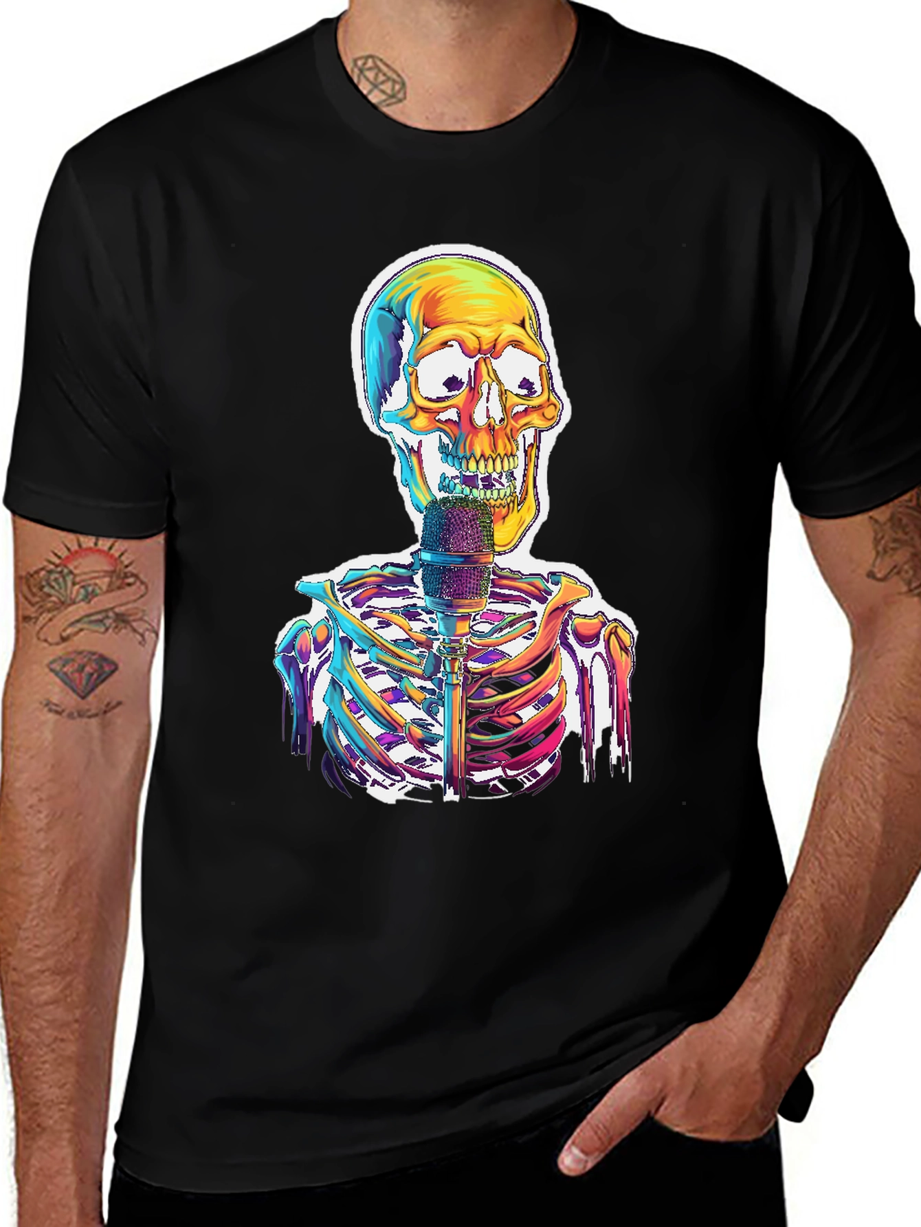 Skeleton Singer Graphic Tee - Cool Skull Design