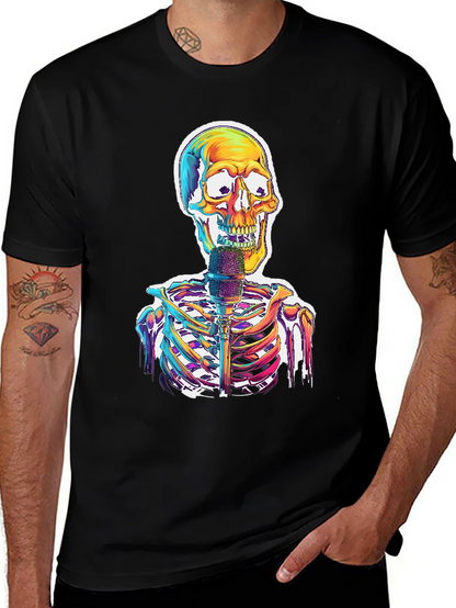 Skeleton Singer Graphic Tee - Cool Skull Design