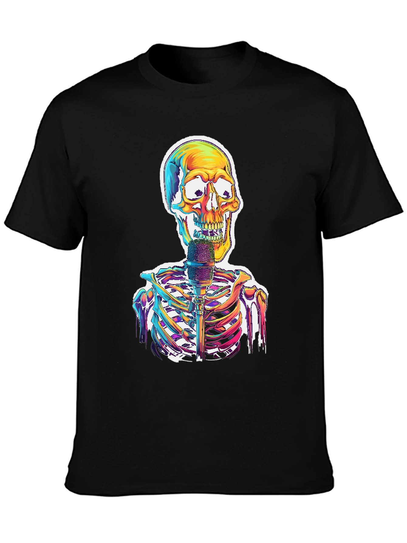 Skeleton Singer Graphic Tee - Cool Skull Design