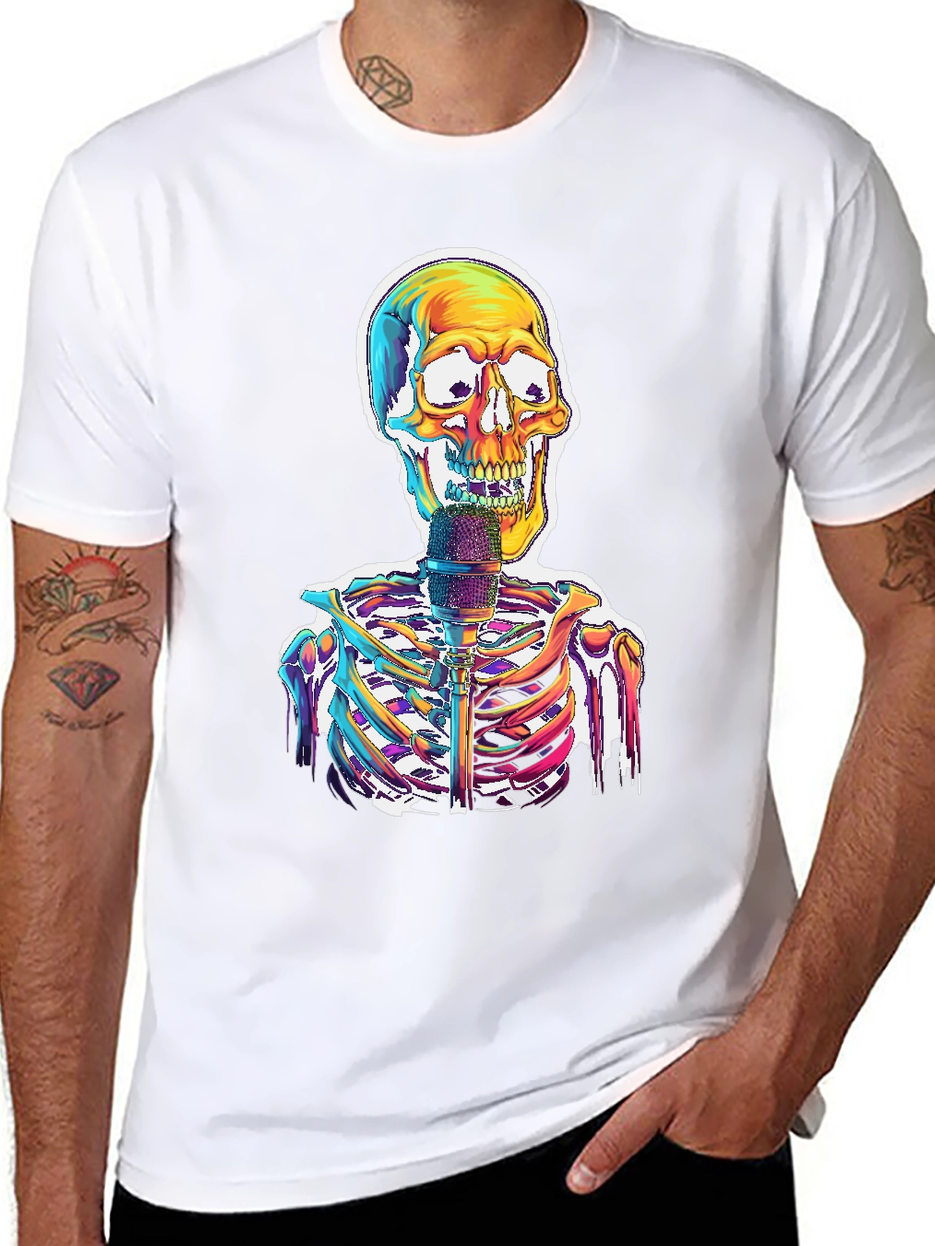 Skeleton Singer Graphic Tee - Cool Skull Design