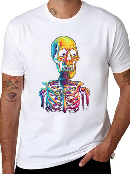 Skeleton Singer Graphic Tee - Cool Skull Design