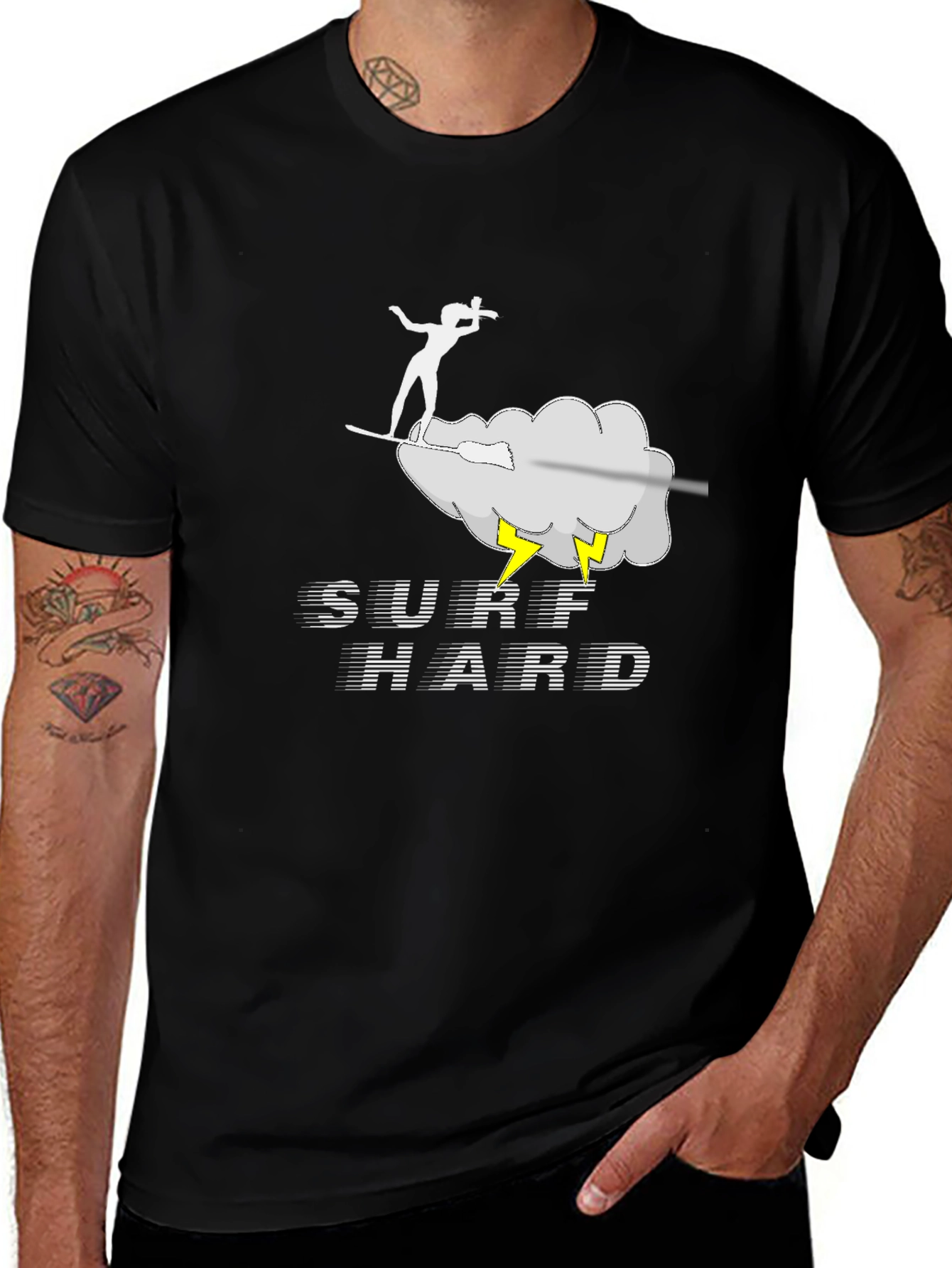 Surf Hard T-Shirt - Black Cotton Graphic Tee