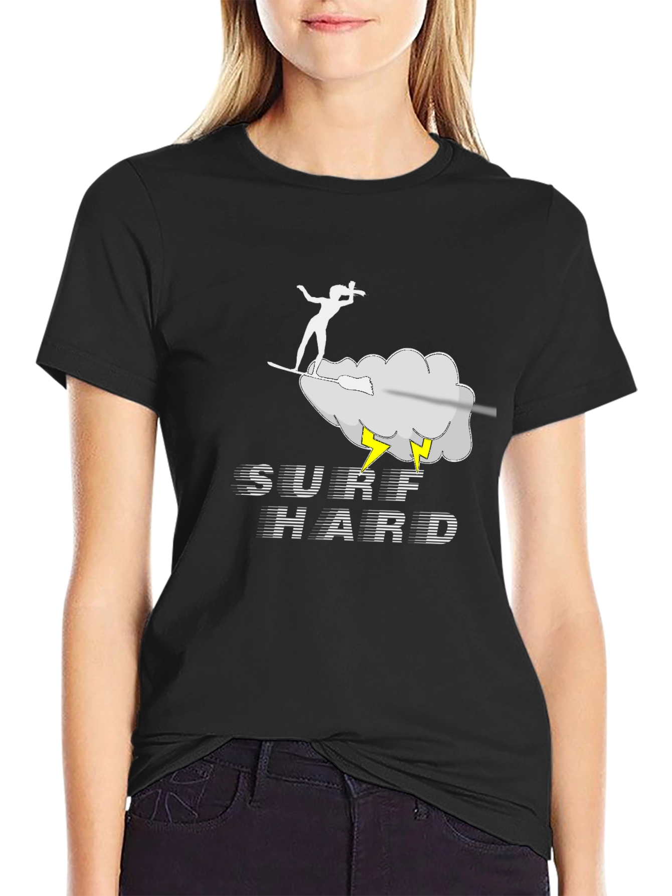 Surf Hard T-Shirt - Black Cotton Graphic Tee