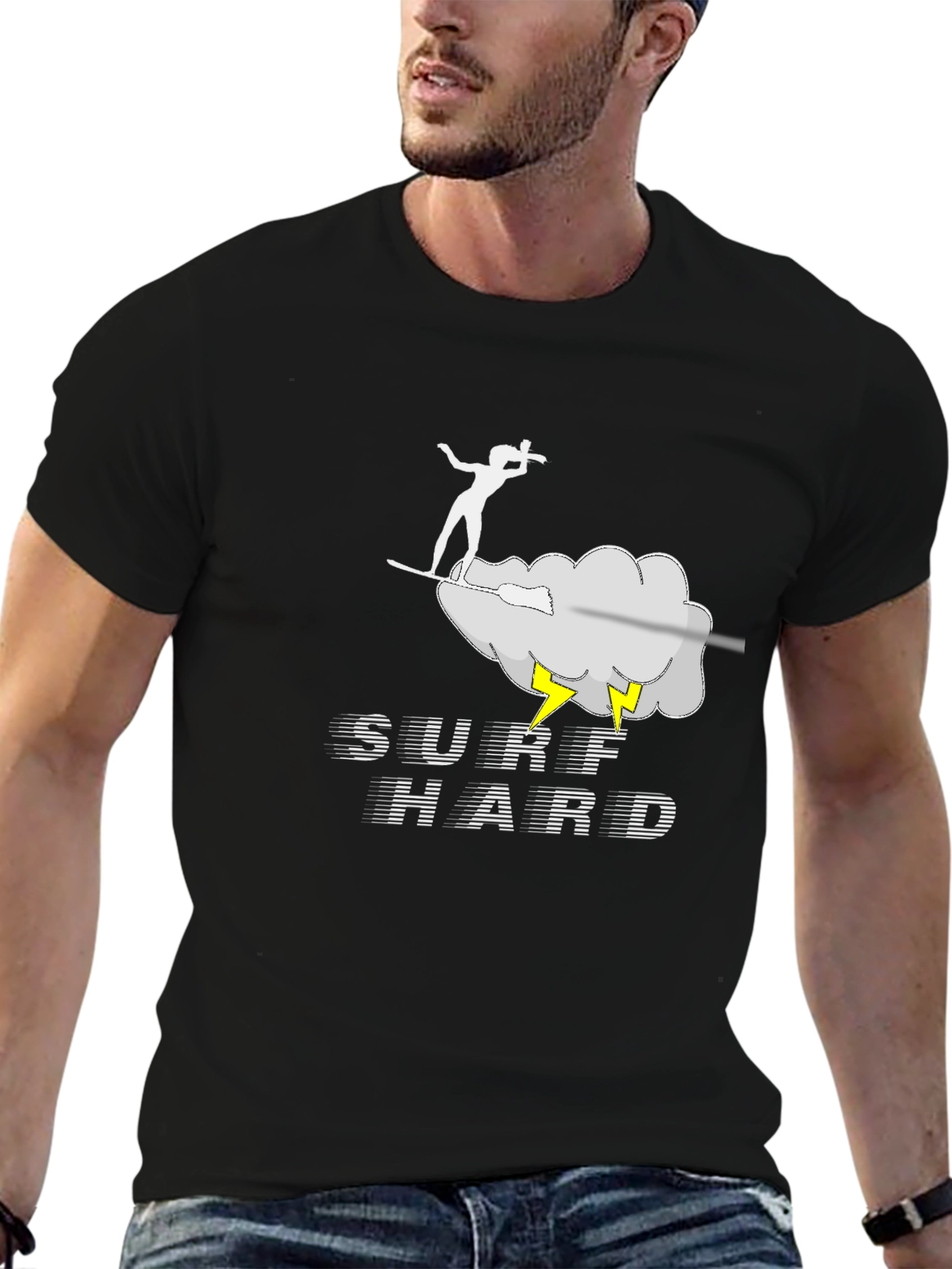 Surf Hard T-Shirt - Black Cotton Graphic Tee