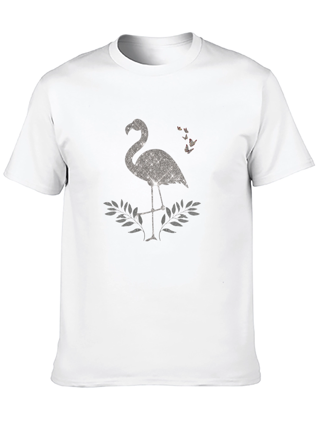Sparkly Flamingo Graphic Tee - Black Cotton Shirt