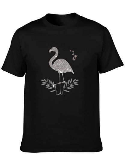 Sparkly Flamingo Graphic Tee - Black Cotton Shirt
