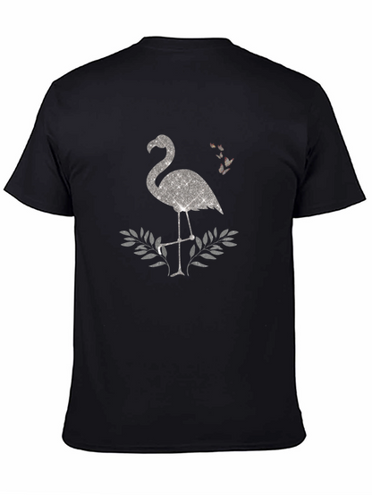 Sparkly Flamingo Graphic Tee - Black Cotton Shirt