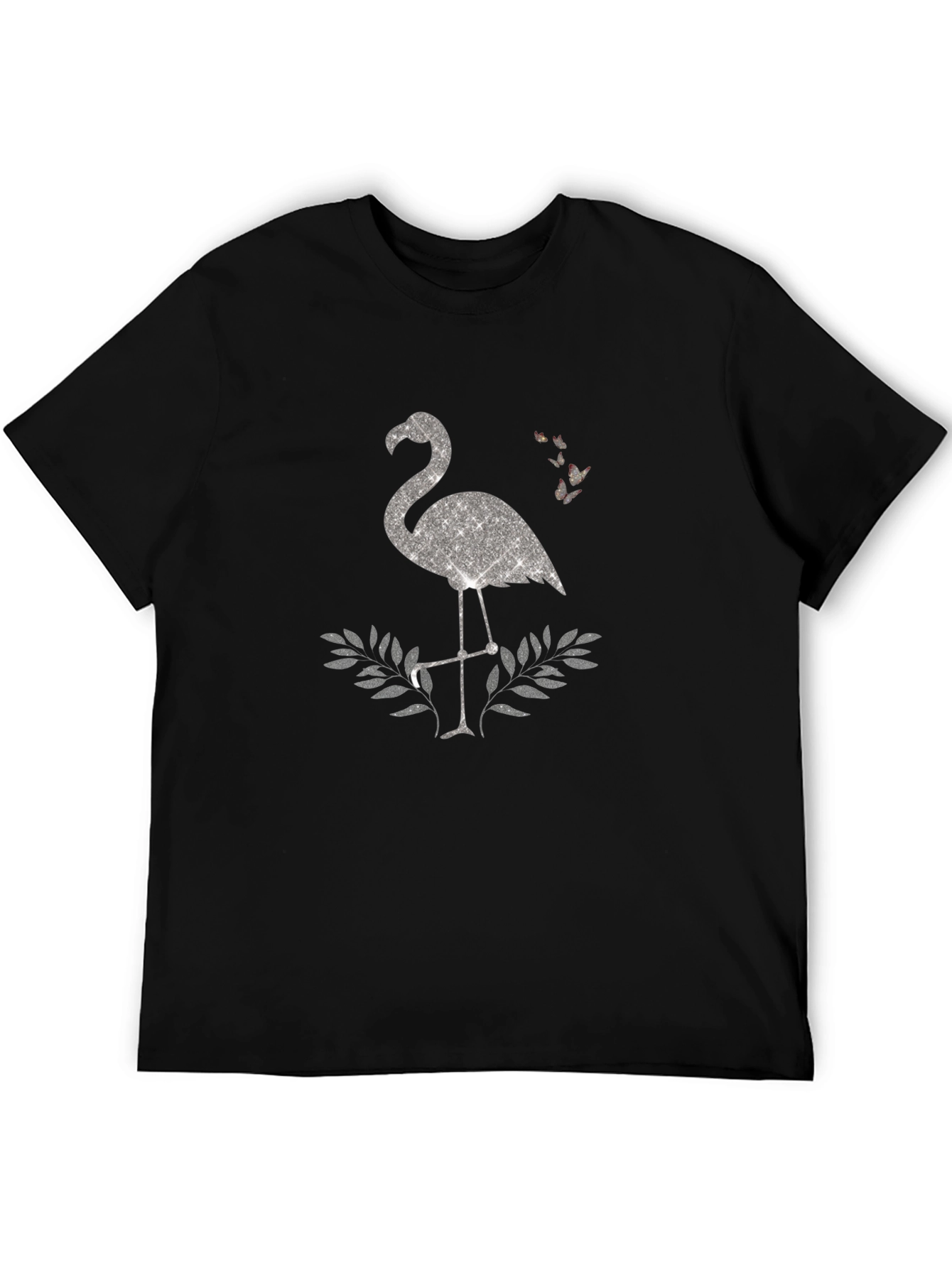 Sparkly Flamingo Graphic Tee - Black Cotton Shirt