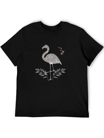 Sparkly Flamingo Graphic Tee - Black Cotton Shirt
