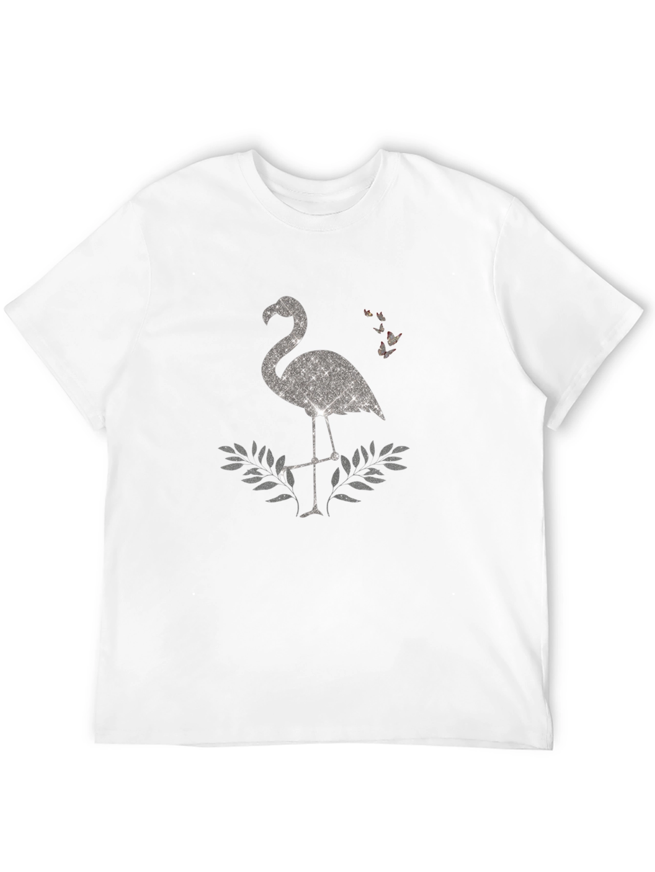 Sparkly Flamingo Graphic Tee - Black Cotton Shirt
