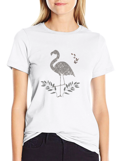Sparkly Flamingo Graphic Tee - Black Cotton Shirt