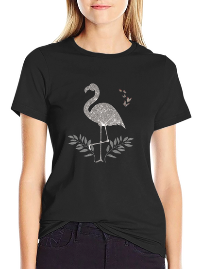 Sparkly Flamingo Graphic Tee - Black Cotton Shirt